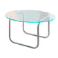 Modern Glass Round Side Table 27.5"/31.5" Wide Metal Sled End Table