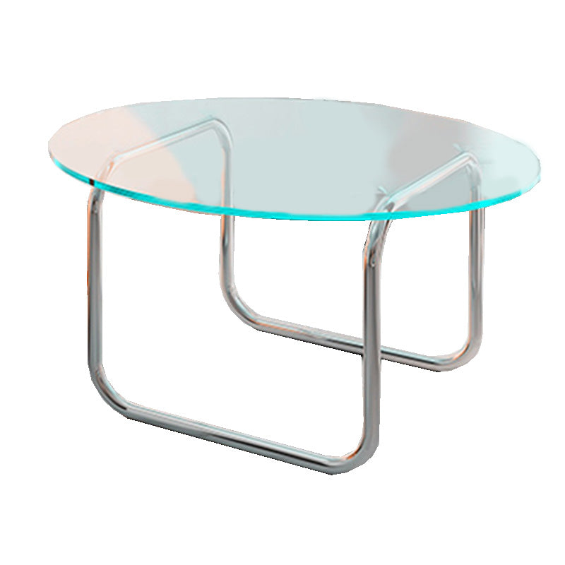 Modern Glass Round Side Table 27.5"/31.5" Wide Metal Sled End Table