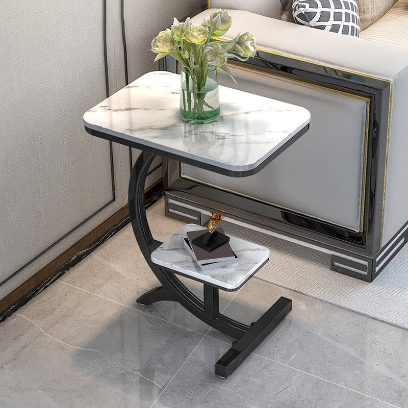 2-Tier Modernistic Metal C Side Table Slate Top Rectangular End Table Black White Grey 1 Clearhalo 'Coffee & Accent Tables' 'End & Side Tables' 'end_side_tables' 'furn' 'furn_end_side_tables' 'Furniture' 'Living Room Furniture' 5485431