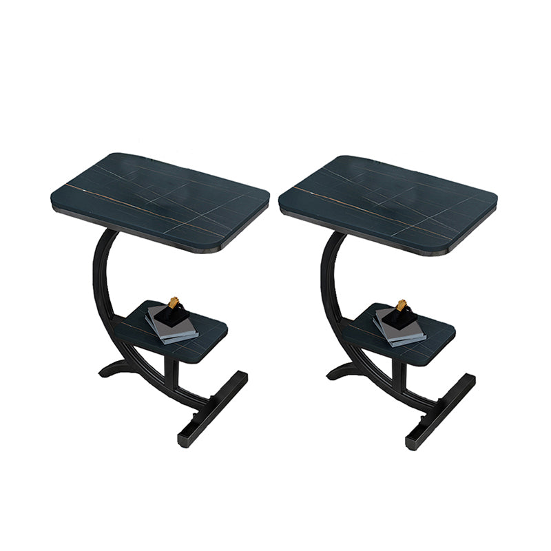 2-Tier Modernistic Metal C Side Table Slate Top Rectangular End Table Black Black Gold 2 Clearhalo 'Coffee & Accent Tables' 'End & Side Tables' 'end_side_tables' 'furn' 'furn_end_side_tables' 'Furniture' 'Living Room Furniture' 5485436