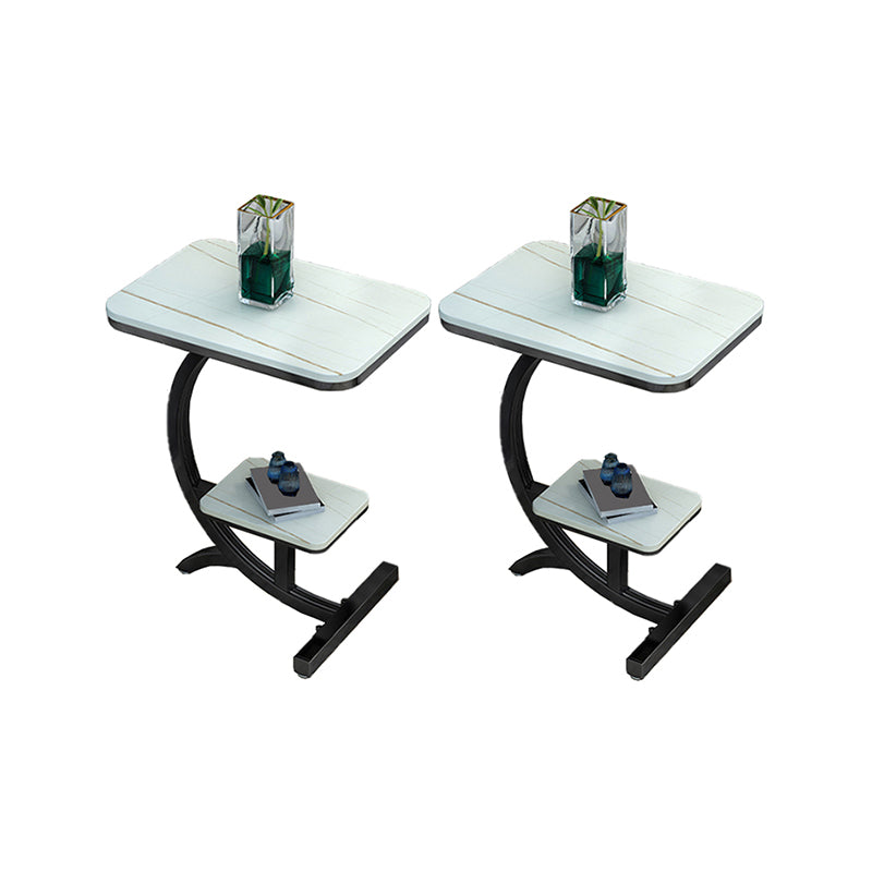 2-Tier Modernistic Metal C Side Table Slate Top Rectangular End Table Black White Gold 2 Clearhalo 'Coffee & Accent Tables' 'End & Side Tables' 'end_side_tables' 'furn' 'furn_end_side_tables' 'Furniture' 'Living Room Furniture' 5485437