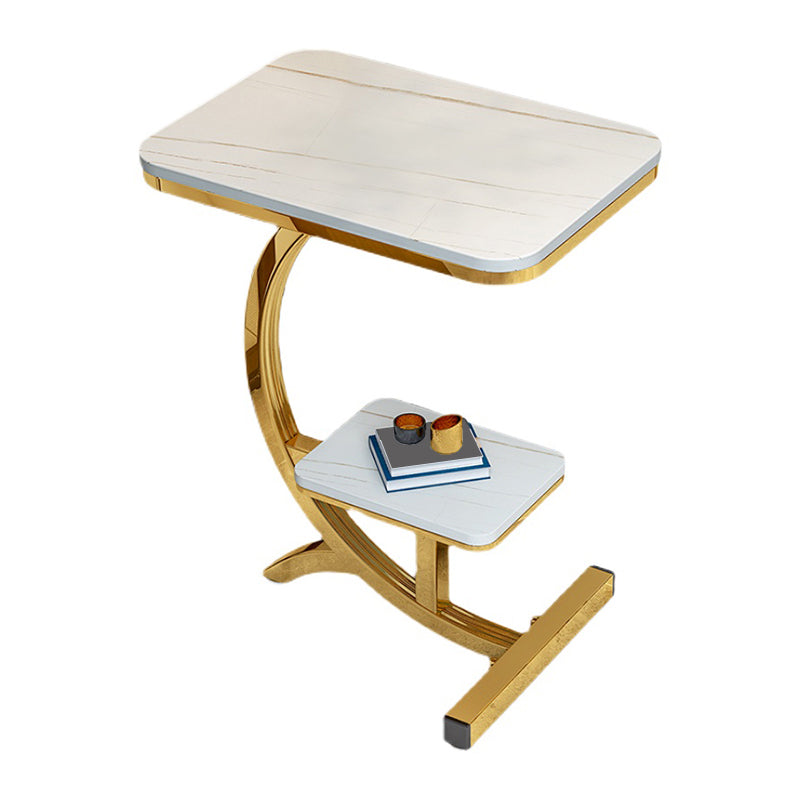 2-Tier Modernistic Metal C Side Table Slate Top Rectangular End Table Clearhalo 'Coffee & Accent Tables' 'End & Side Tables' 'end_side_tables' 'furn' 'furn_end_side_tables' 'Furniture' 'Living Room Furniture' 5485445