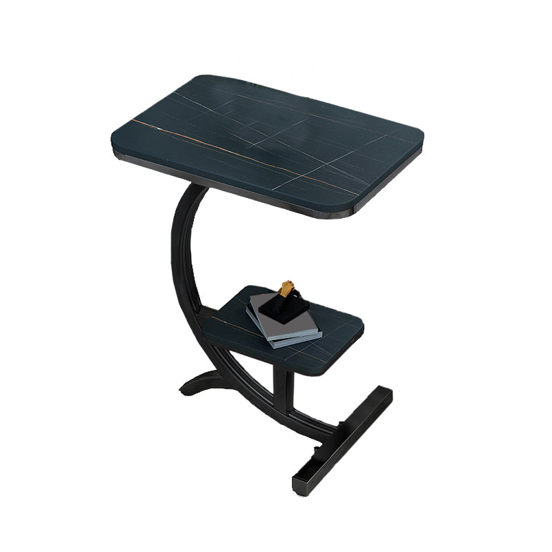 2-Tier Modernistic Metal C Side Table Slate Top Rectangular End Table Clearhalo 'Coffee & Accent Tables' 'End & Side Tables' 'end_side_tables' 'furn' 'furn_end_side_tables' 'Furniture' 'Living Room Furniture' 5485448