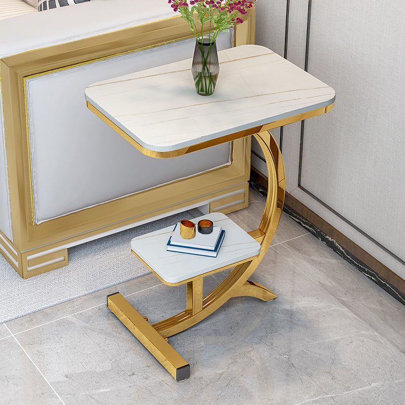 2-Tier Modernistic Metal C Side Table Slate Top Rectangular End Table Clearhalo 'Coffee & Accent Tables' 'End & Side Tables' 'end_side_tables' 'furn' 'furn_end_side_tables' 'Furniture' 'Living Room Furniture' 5485449