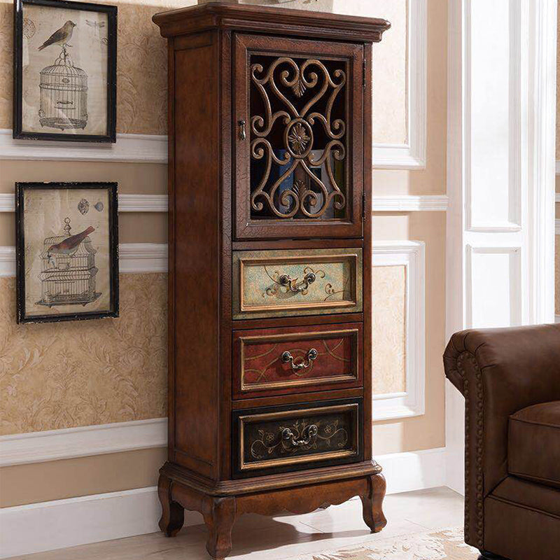 Industrial Wood Accent Cabinet with Drawers Side Cabinet with Bracket Legs 25.5"L x 14"W x 61"H Natural Clearhalo 'Cabinets & Chests' 'cabinets_chests' 'furn' 'furn_cabinets_chests' 'Furniture' 'Living Room Furniture' 5485468