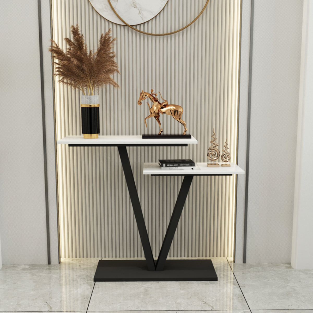 Tavolo da divano resistente alle macchie di piedistallo rettangolo glam