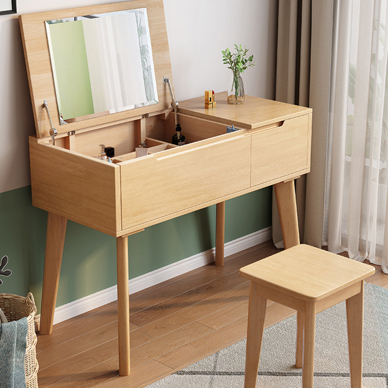 Scandinavian Wood Vanity and Stool Dressing Table with Storage
