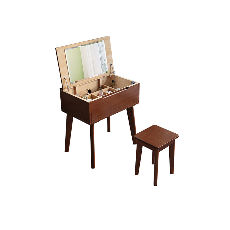 Scandinavian Wood Vanity and Stool Dressing Table with Storage