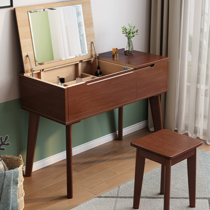 Scandinavian Wood Vanity and Stool Dressing Table with Storage