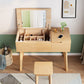 Scandinavian Wood Vanity and Stool Dressing Table with Storage