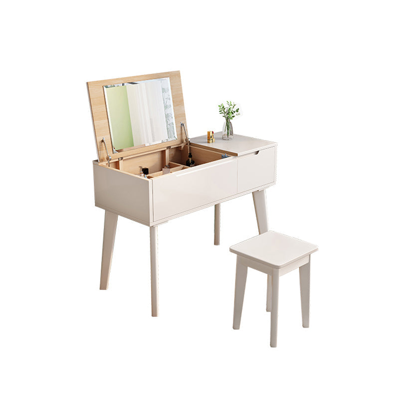 Scandinavian Wood Vanity and Stool Dressing Table with Storage