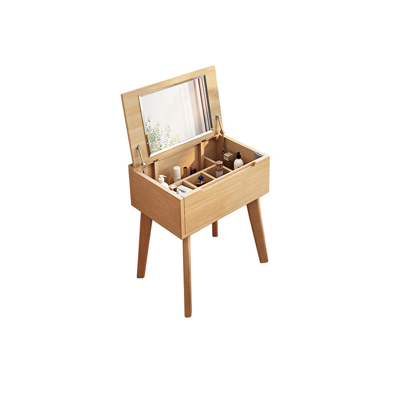 Scandinavian Wood Vanity and Stool Dressing Table with Storage