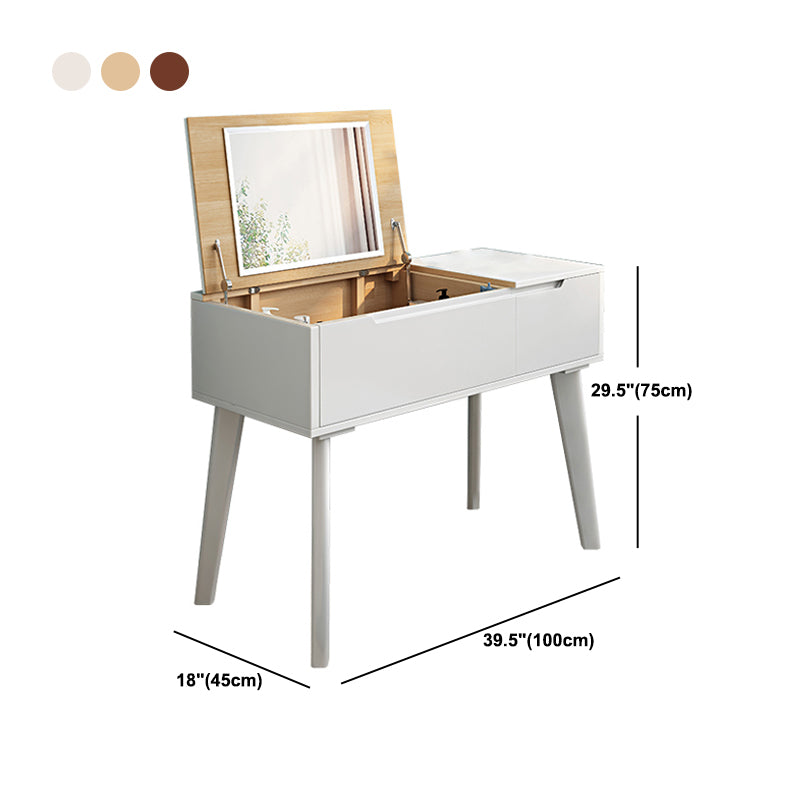 Scandinavian Wood Vanity and Stool Dressing Table with Storage