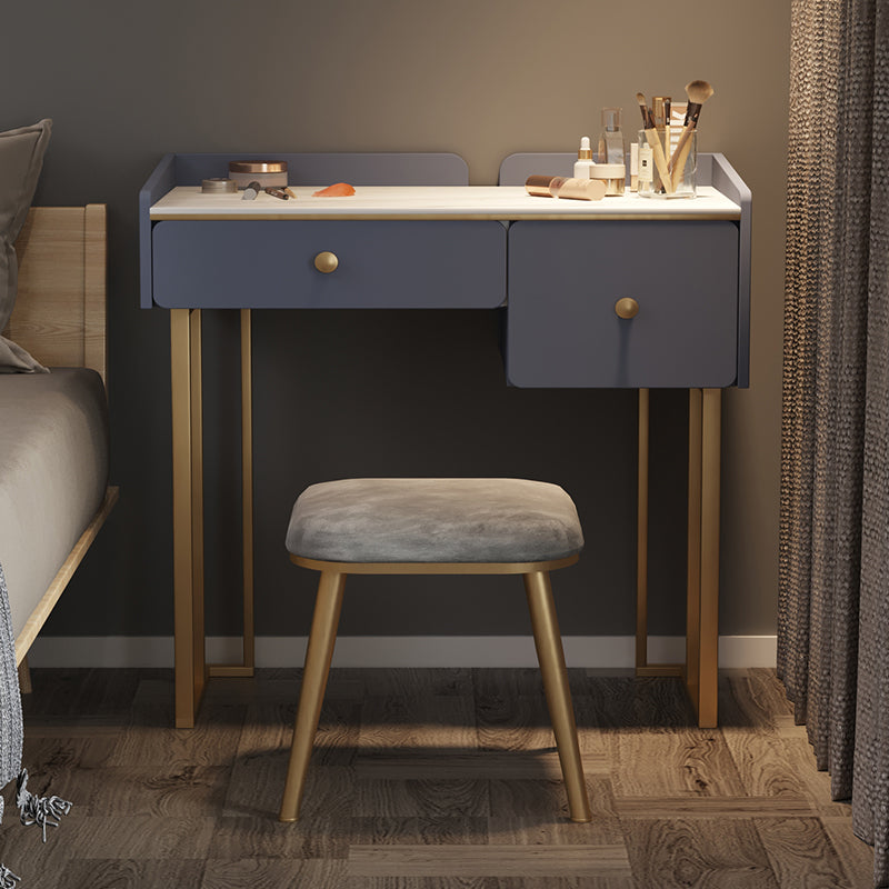 Lussuoso set di vanità con cassetti di stoccaggio 2 con sgabello imbottito in bianco/grigio