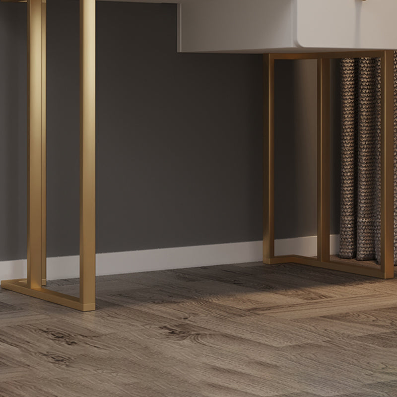 Luxurious 2 cajones de almacenamiento tocador con taburete acolchado en blanco/gris