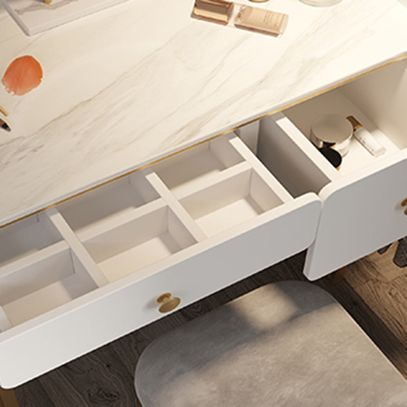Lussuoso set di vanità con cassetti di stoccaggio 2 con sgabello imbottito in bianco/grigio