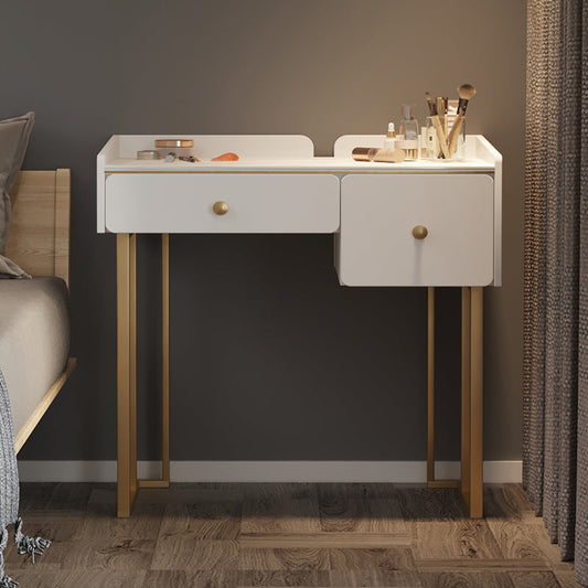 Luxurious 2 Storage Drawers Vanity Set with Padded Stool in White/Grey Makeup Vanity White