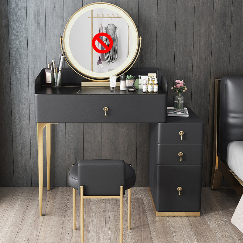 Stone Top Vanity and Stool Dressing Table Faux Leather Make-up Vanity