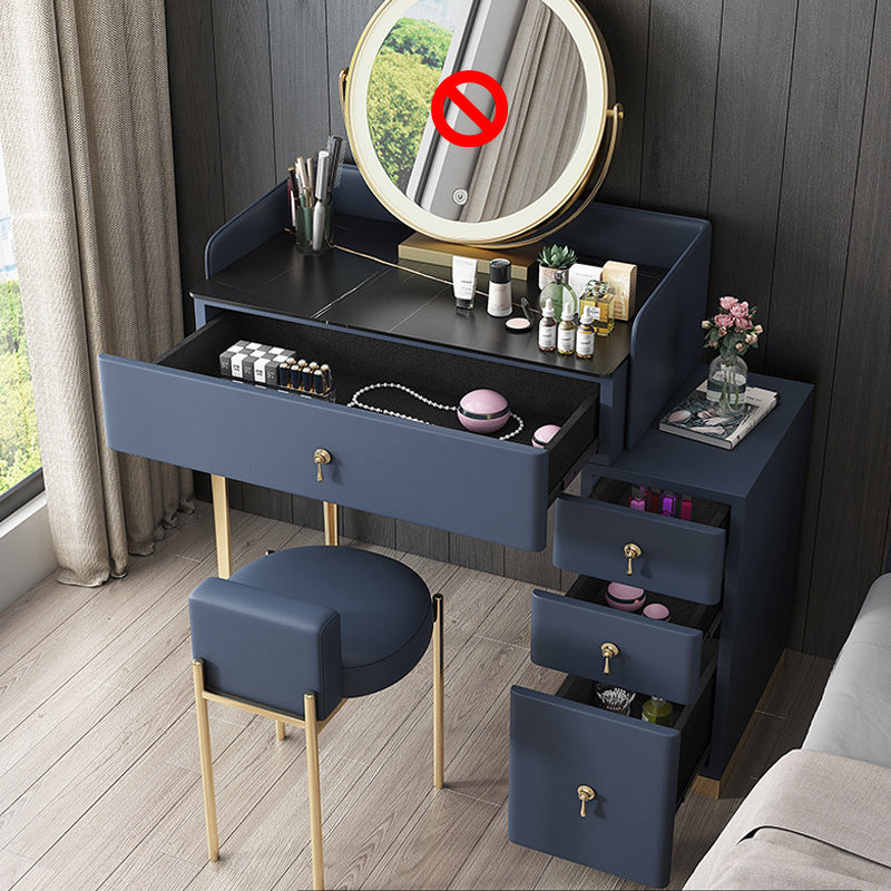 Stone Top Vanity and Stool Dressing Table Faux Leather Make-up Vanity