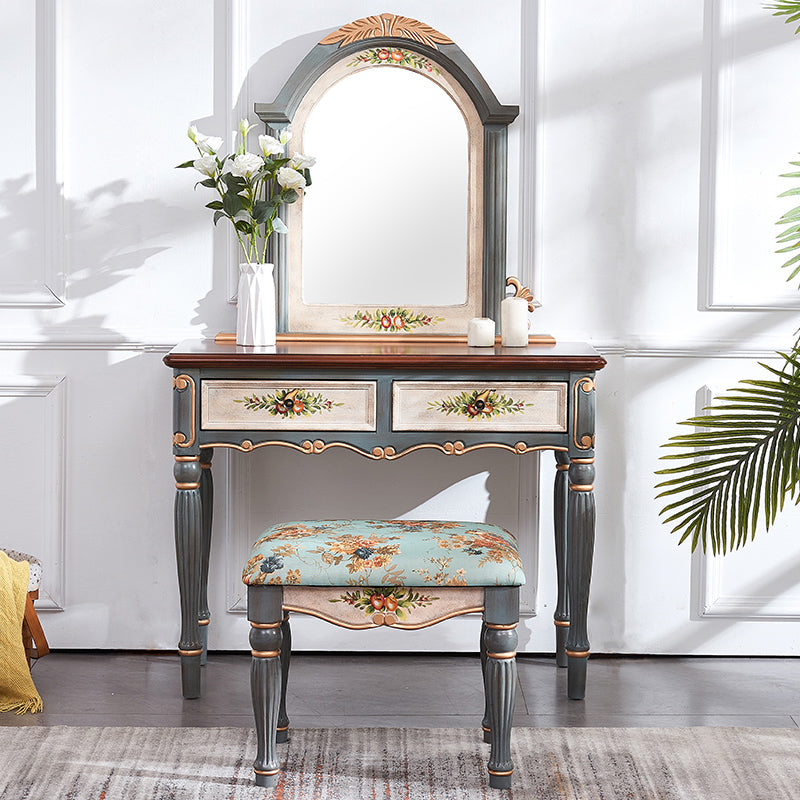 Victorian Wood Vanity Set with Stool and Mirror in Antique Oak Vanity Clearhalo 'Bedroom Furniture' 'furn' 'furn_makeup_vanities' 'Furniture' 'Makeup Vanities' 'makeup_vanities' 5489548