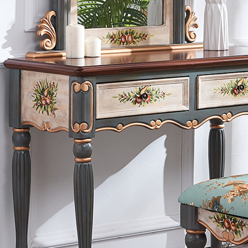 Victorian Wood Vanity Set with Stool and Mirror in Antique Oak Vanity Clearhalo 'Bedroom Furniture' 'furn' 'furn_makeup_vanities' 'Furniture' 'Makeup Vanities' 'makeup_vanities' 5489552