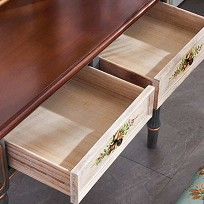 Victorian Wood Vanity Set with Stool and Mirror in Antique Oak Vanity Clearhalo 'Bedroom Furniture' 'furn' 'furn_makeup_vanities' 'Furniture' 'Makeup Vanities' 'makeup_vanities' 5489553