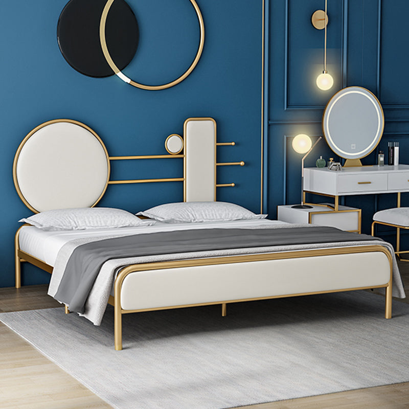 Letto a frame aperto di velluto in metallo con testiera e letti di gambe metalliche