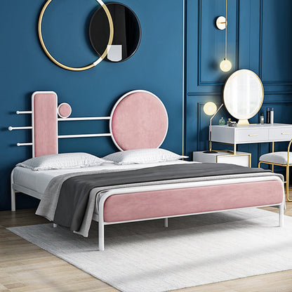 Letto a frame aperto di velluto in metallo con testiera e letti di gambe metalliche