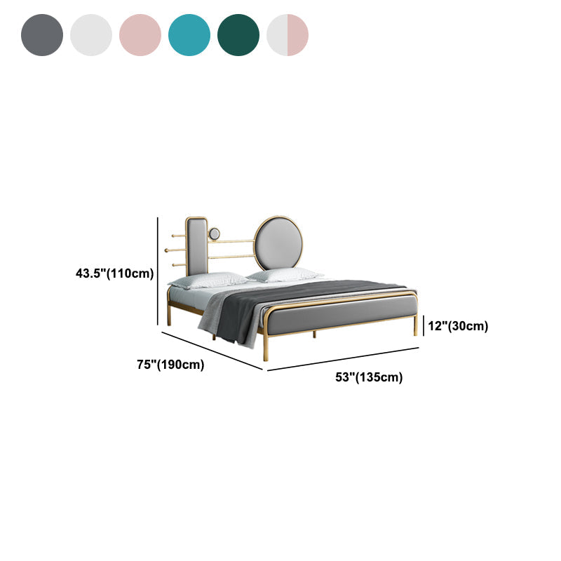 Letto a frame aperto di velluto in metallo con testiera e letti di gambe metalliche