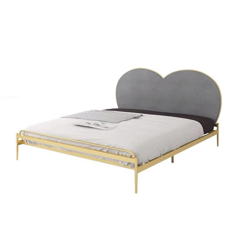 Letto a pannello in metallo, testiera imbottita a cuore, 79 pollici, colore cromo