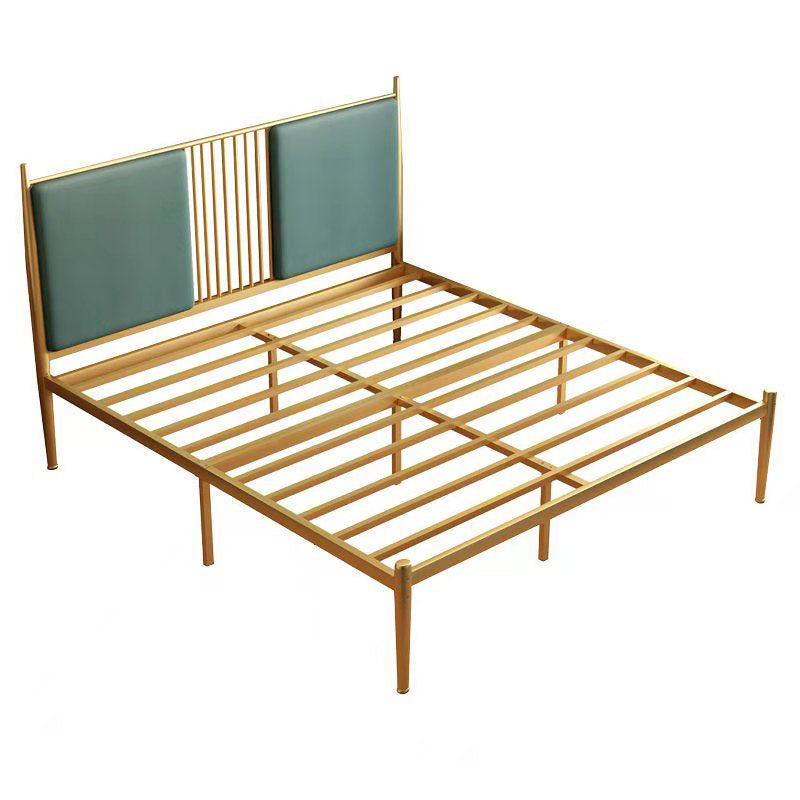 Iron Frame Standard Bed with Rectangular Faux Leather Headboard Blue Single Bed Clearhalo 'Bedroom Furniture' 'Beds' 'furn' 'furn_beds' 'Furniture' 5489628