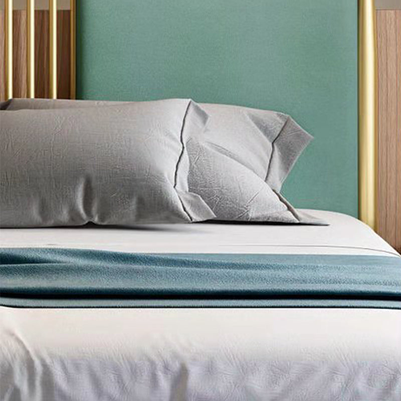 Iron Frame Standard Bed with Rectangular Faux Leather Headboard Clearhalo 'Bedroom Furniture' 'Beds' 'furn' 'furn_beds' 'Furniture' 5489630