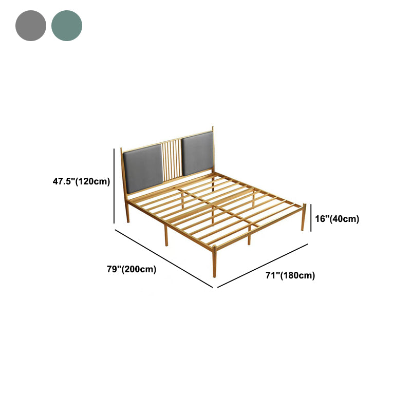 Iron Frame Standard Bed with Rectangular Faux Leather Headboard Clearhalo 'Bedroom Furniture' 'Beds' 'furn' 'furn_beds' 'Furniture' 5489636