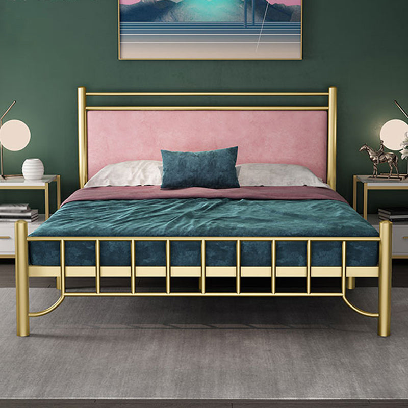 Glam -standaardbed met rechthoekig paneelhoofdeinde en metalen benen bed