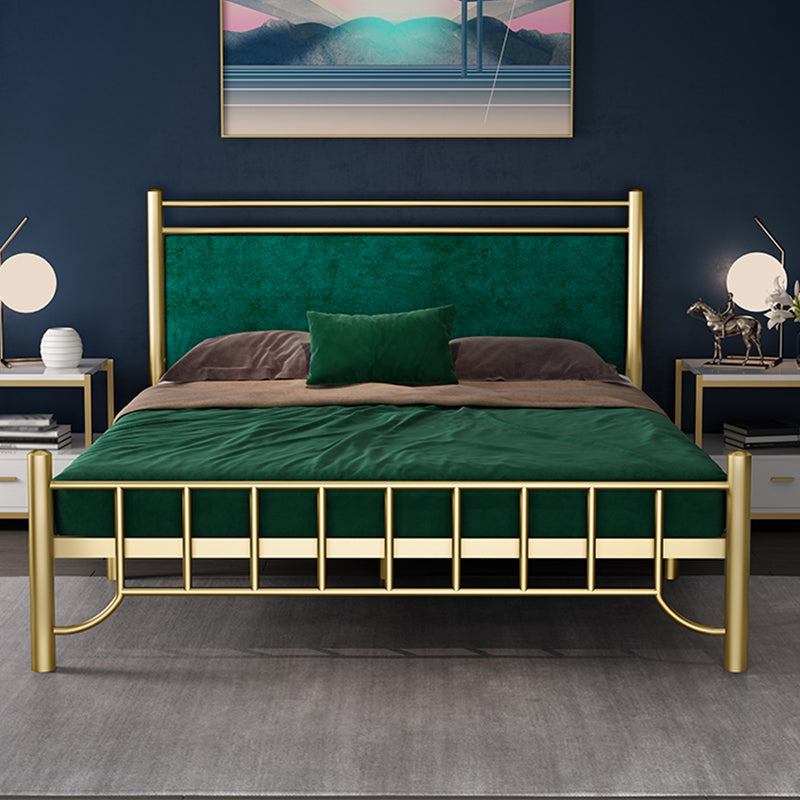 Glam -standaardbed met rechthoekig paneelhoofdeinde en metalen benen bed