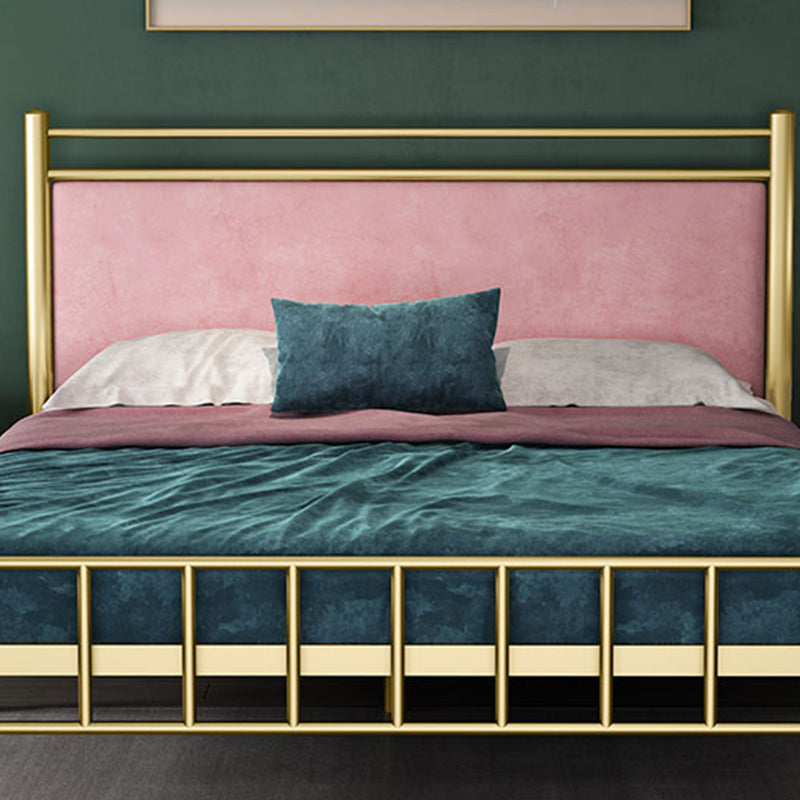 Glam -standaardbed met rechthoekig paneelhoofdeinde en metalen benen bed