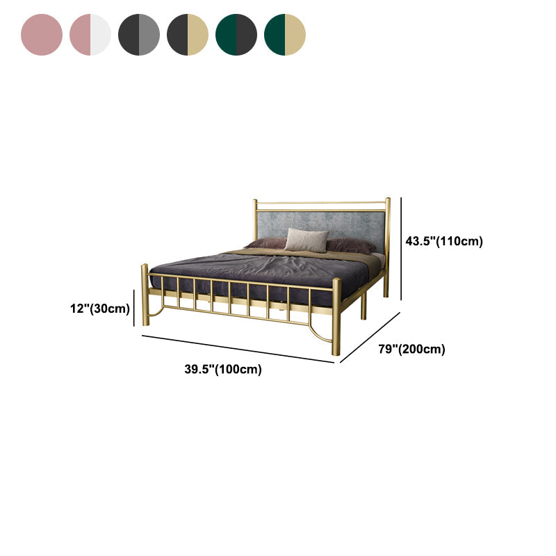 Glam -standaardbed met rechthoekig paneelhoofdeinde en metalen benen bed