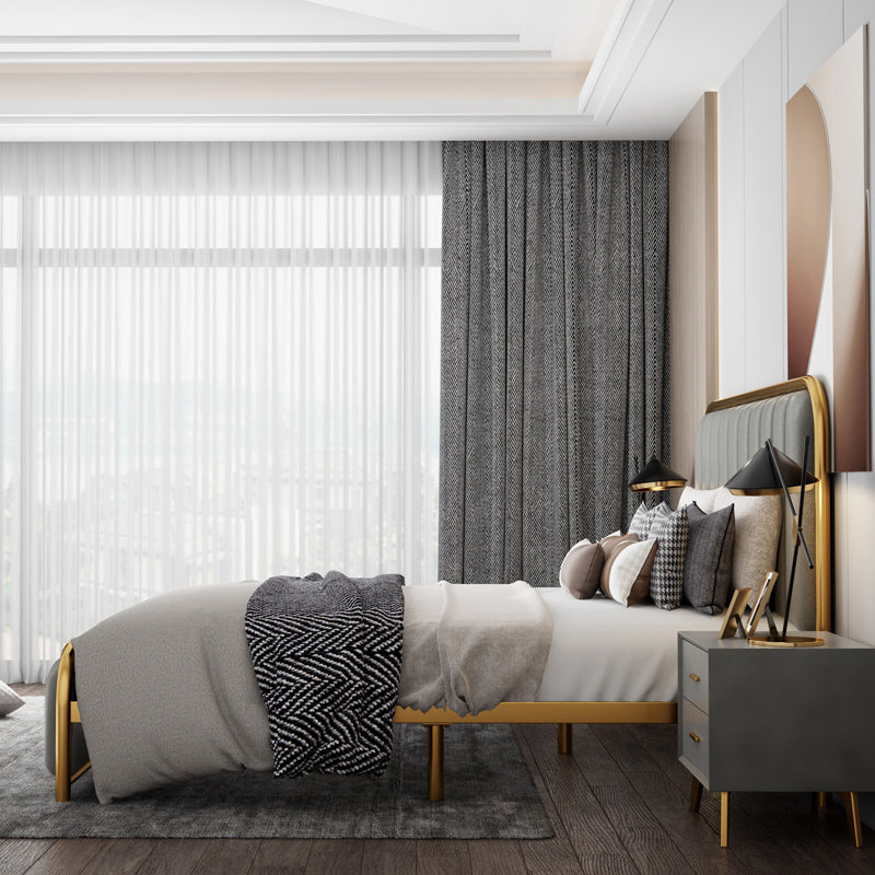 Cama rectangular de estilo glam para la cama estándar con cama de cabecera de panel