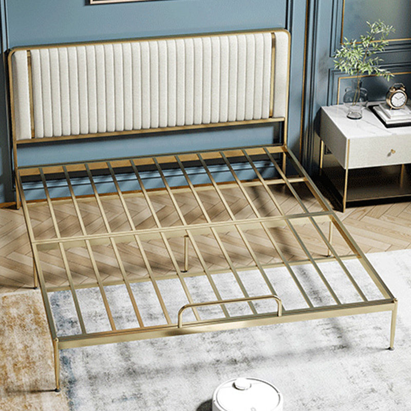 Glam Style Metal Bed Including HeadboardPanel Bed , 43 inch High Beige Genuine Leather Clearhalo 'Bedroom Furniture' 'Beds' 'furn' 'furn_beds' 'Furniture' 5489695