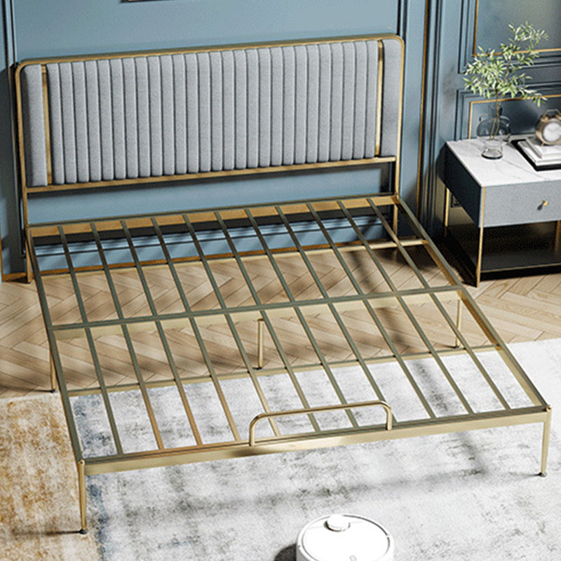 Glam Style Metal Bed Including HeadboardPanel Bed , 43 inch High Grey Genuine Leather Clearhalo 'Bedroom Furniture' 'Beds' 'furn' 'furn_beds' 'Furniture' 5489697