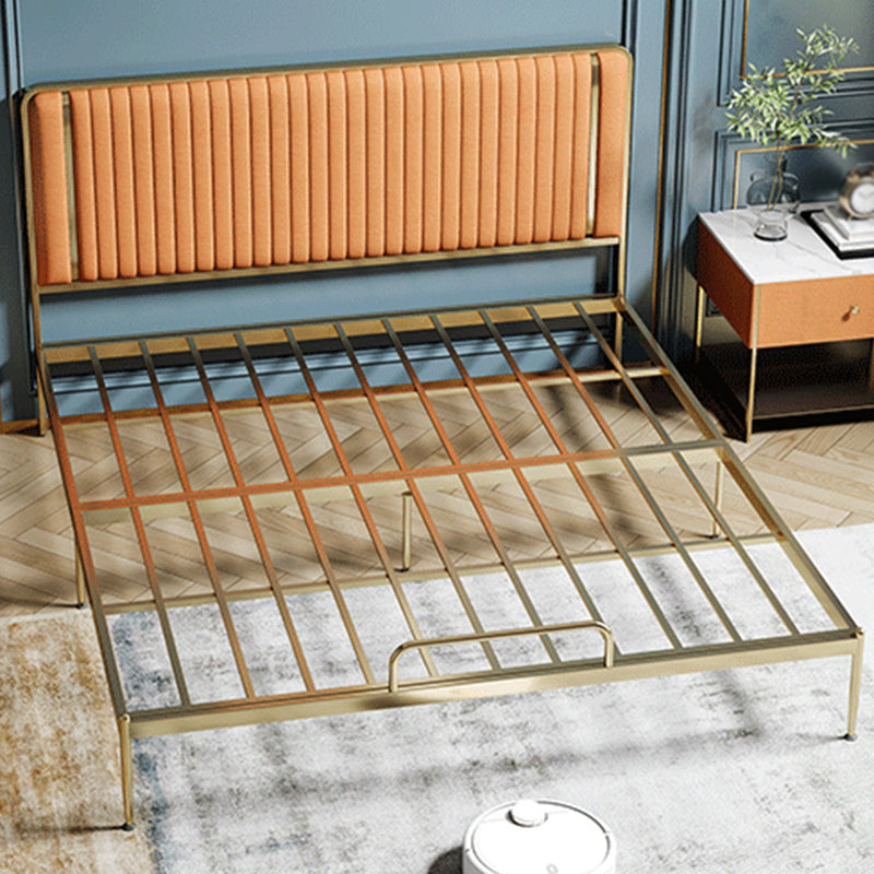 Glam Style Metal Bed Including HeadboardPanel Bed , 43 inch High Orange Faux Leather Clearhalo 'Bedroom Furniture' 'Beds' 'furn' 'furn_beds' 'Furniture' 5489698