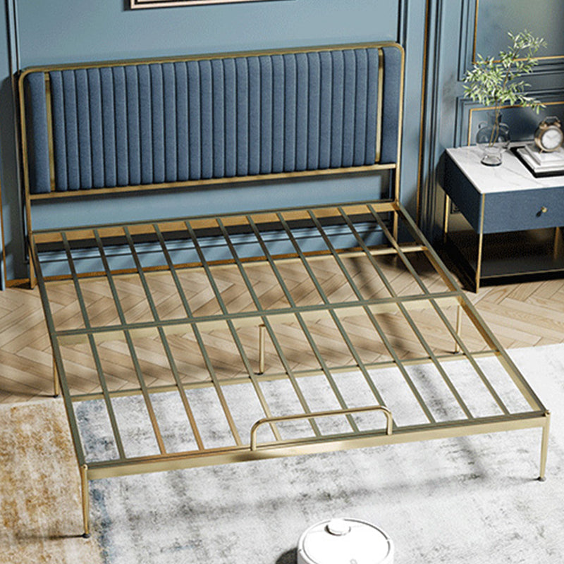 Glam Style Metal Bed Including HeadboardPanel Bed , 43 inch High Blue Genuine Leather Clearhalo 'Bedroom Furniture' 'Beds' 'furn' 'furn_beds' 'Furniture' 5489703