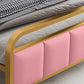 Letto imbottito in pelle in metallo glam con testiera e pedana