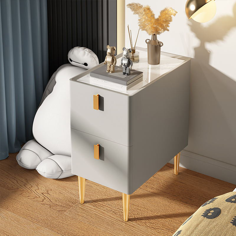 Glam Glam Rectangular Stone Top Night Table Table Cuir de 2 Drawer Tablette de nuit avec 4 jambes