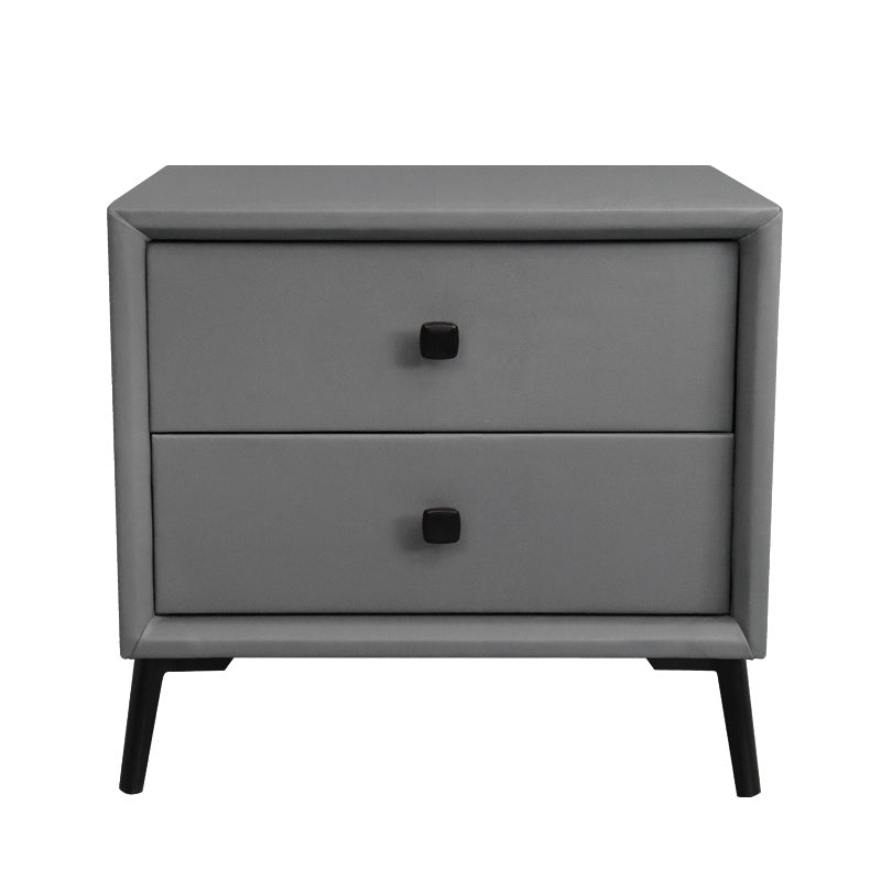 Leather Top Nightstand with 4 Legs Glam Night Table with Drawer Grey Clearhalo 'Bedroom Furniture' 'furn' 'furn_night_stand' 'Furniture' 'night_stand' 'Nightstands' 5489756
