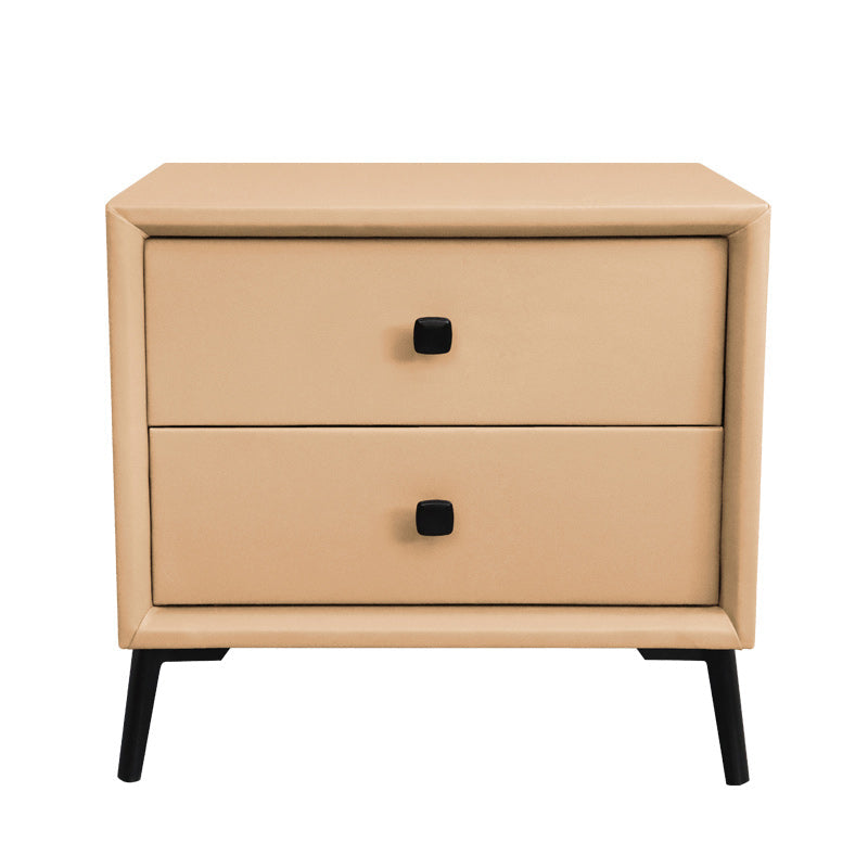 Leather Top Nightstand with 4 Legs Glam Night Table with Drawer Beige Clearhalo 'Bedroom Furniture' 'furn' 'furn_night_stand' 'Furniture' 'night_stand' 'Nightstands' 5489765