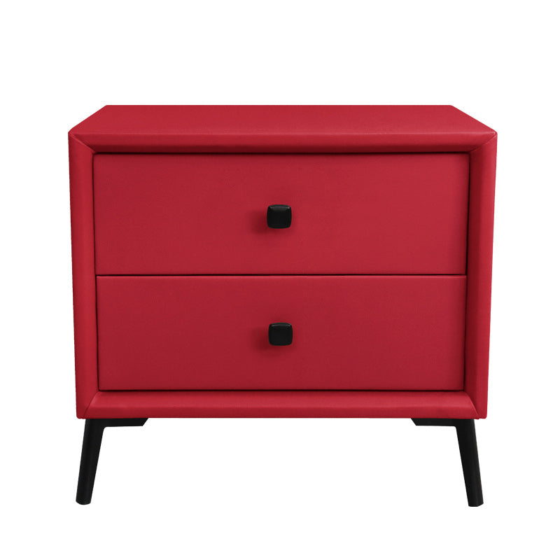 Leather Top Nightstand with 4 Legs Glam Night Table with Drawer Red Clearhalo 'Bedroom Furniture' 'furn' 'furn_night_stand' 'Furniture' 'night_stand' 'Nightstands' 5489767