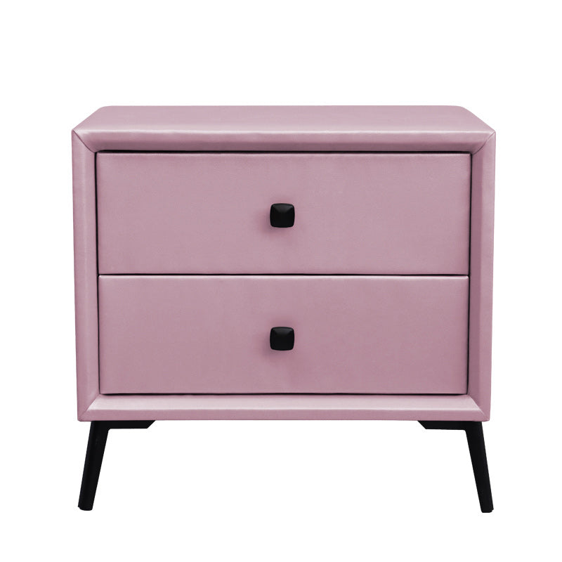 Leather Top Nightstand with 4 Legs Glam Night Table with Drawer Pink Clearhalo 'Bedroom Furniture' 'furn' 'furn_night_stand' 'Furniture' 'night_stand' 'Nightstands' 5489769