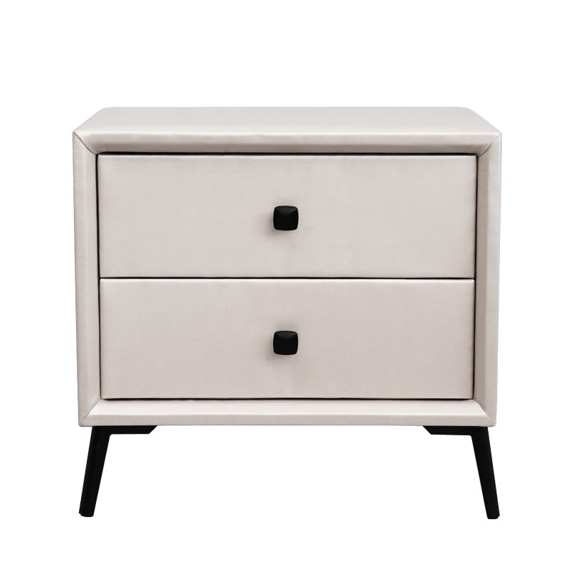 Leather Top Nightstand with 4 Legs Glam Night Table with Drawer Gloss White Clearhalo 'Bedroom Furniture' 'furn' 'furn_night_stand' 'Furniture' 'night_stand' 'Nightstands' 5489773