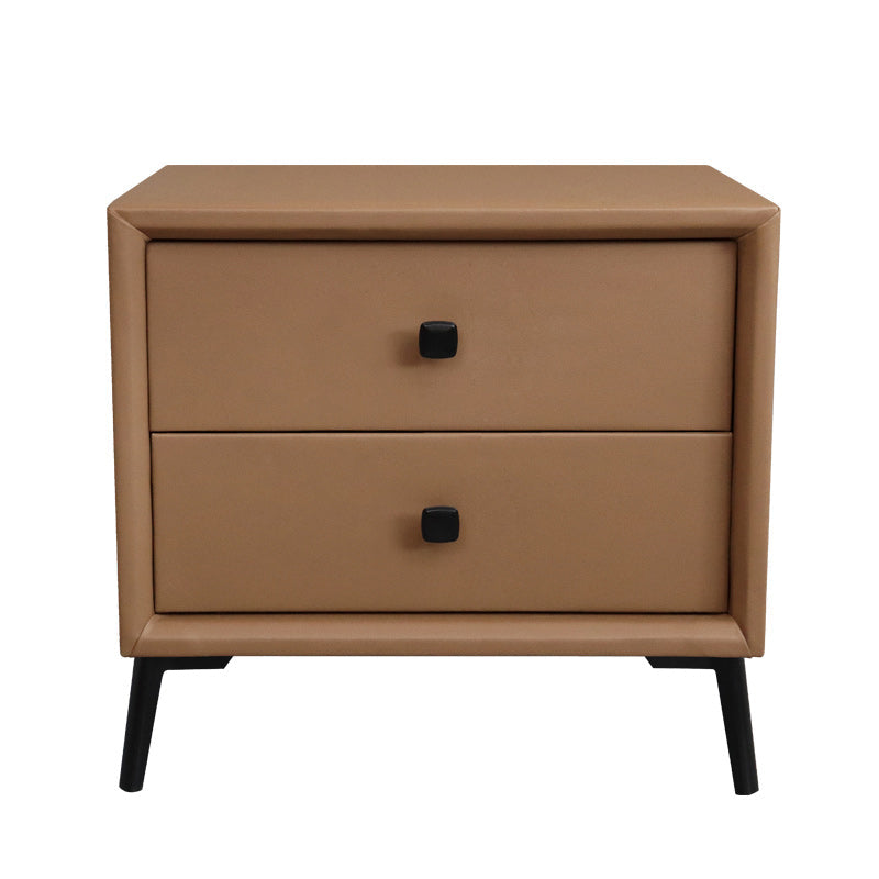 Leather Top Nightstand with 4 Legs Glam Night Table with Drawer Khaki Clearhalo 'Bedroom Furniture' 'furn' 'furn_night_stand' 'Furniture' 'night_stand' 'Nightstands' 5489776